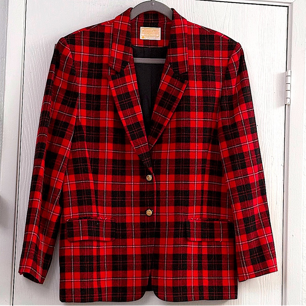 Pendleton Virgin Wool Lightweight Plaid Black Red… - image 1